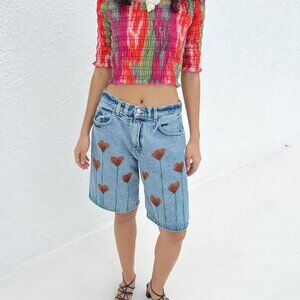 Lisa Says Gah Handpainted Denim Shorts